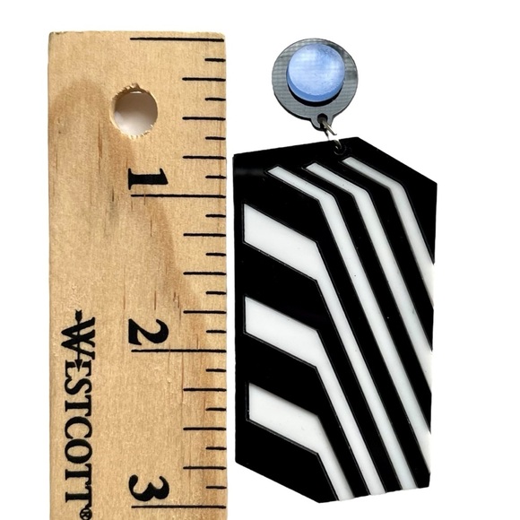 Black and White Striped Statement Earrings 80s Geometric Maximalism Pop Art - Picture 7 of 8